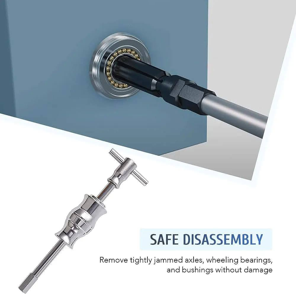 هذه مجموعة أدوات استخراج محامل ومحركات داخلية (16 قطعة) لإزالة المحامل والمحركات من الثقوب العمياء. 
المكونات: تتضمن مطرقة انزلاقية ومجموعة من القوابض المتقطعة (Collets) بأحجام مختلفة لتناسب أنواعًا مختلفة من المحامل. 
الاستخدام: تستخدم لإزالة محامل المحرك (Pilot Bearings)، والبطانات (Bushings)، والأختام (Seals) في السيارات والمركبات التجارية والمعدات الزراعية. 
المميزات: مصنعة من مواد متينة مثل فولاذ الكروم والموليبدينوم لتحمل ضغط السحب القوي. 
التشغيل: يتم إدخال القابض في المحمل وتوسيعة ليتمسك بالسباق الداخلي، ثم استخدام المطرقة الانزلاقية لسحبه. 
 رقم ***********
