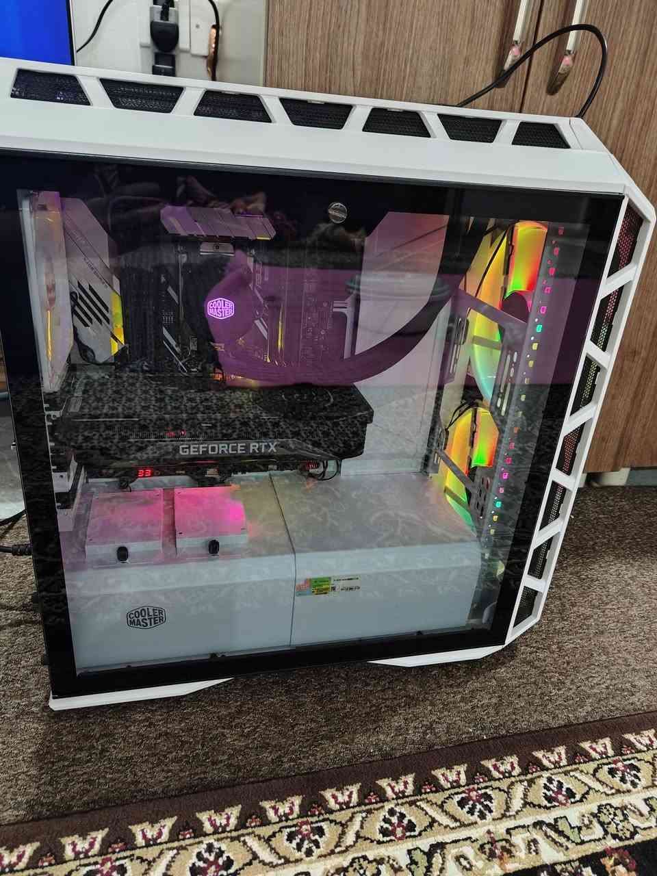 AMD Ryzen Threadripper 2970WX
24 cores . 48 threads . 4.2GHz.      250 Wat

Board. Asus PRIME X399-A
• CPUAMD Socket TR4 for AMD Ryzen™ Threadripper™ Processors  * Refer 
•  CPU support list
• ChipsetAMD X399
• MemoryAMD Ryzen™ Threadripper™ Processors
• 
• Graphic.
• Gainward GeForce RTX™ 3080 Ti Phoenix

.RAM 64 GB
.Storage 1TB Samsung 980

.Cooler Master MasterCase H500 ARGB - PC Body with Dual 200mm Fans for High Airflow Volume, Mesh and Transparent Front Chassis Panels, Flexible ATX

.Cooler Master. water cooler 3 fan
Psu w850 evga rgb.
 >980$


**إذا كنت صاحب هذا الإعلان وتريد حذفه لأي سبب، رجاءا أرسل رسالة إلى الدعم الفني**
