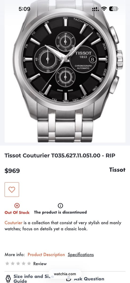 tissot couturier automatic chronograph

تنتمي هذه الساعة لمجموعة T-Classic، وهي مصممة لتكون مزيجاً مذهلاً بين الدقة المتناهية وخطوط الموضة الراقية (Couture).

المواصفات التقنية والمميزات:
 1- الصناعة: سويسرية بالكامل (Swiss Made) تضمن لك أعلى معايير الجودة العالمية.
 2- المحرك (Movement): محرك أوتوماتيكي سويسري (C01.211) يتميز بدقة عالية واحتياطي طاقة يصل إلى 45 ساعة.
 3- الزجاج: كريستال ياقوتي (Sapphire Crystal) صلب جداً ومقاوم للخدش، يظل محتفظاً بلمعانه لسنوات طويلة.
 4- الوظائف: كرونوغراف احترافي (عدادات 30 دقيقة، 6 ساعات، وثواني فرعية) مع نافذة لعرض التاريخ.
 5-الهيكل: مصنوع من الفولاذ المقاوم للصدأ 316L عالي الجودة بتشطيب يجمع بين اللمعان والمطفي باحترافية سويسرية.
 6- مقاومة الماء: تصل إلى 100 متر (10 Bar)، مما يجعلها عملية للاستخدام اليومي الموثوق.
7- سير من الفولاذ المقاوم للصدأ و من افخم أنواع السبورة على الإطلاق .

ملاحظات : الساعة اصلية مستوردة من الخارج .
الساعة مستخدمة نظيفة .
معها حزام جلد فاخر بقري.
كاملة المرفقات .
الساعة مقطوعة من التصنيع .
السعر : سعر مرعب ٥٠٠الف دينار فقط و فقط .

سعر الساعة في الأسواق تتعدى ال ١٠٠٠ دولار.


**إذا كنت صاحب هذا الإعلان وتريد حذفه لأي سبب، رجاءا أرسل رسالة إلى الدعم الفني**