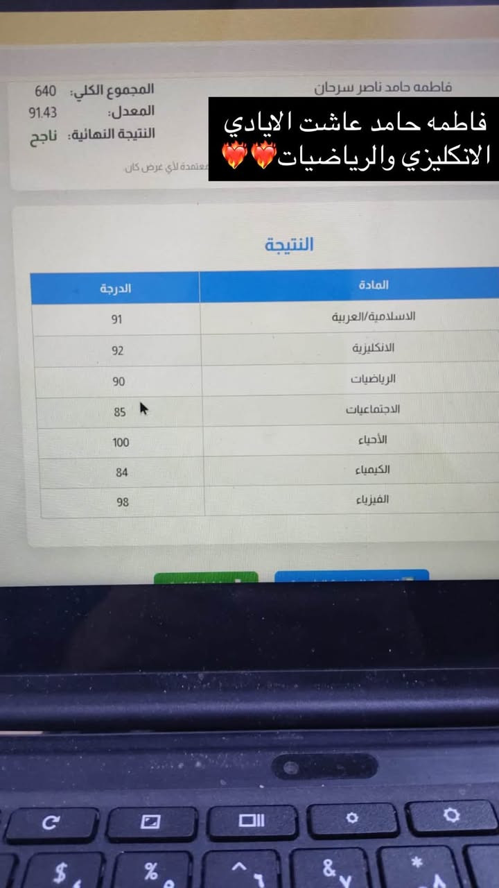 الحمدلله والشكر درجات طلابنه للمادة الانكليزي والرياضيات
فتحته الان دورات للطلبه الجدد للثالث المتوسط وطلبة الدور الثاني للاستفسار المراسله خاص او الاتصال على الرقم التالي ***********
