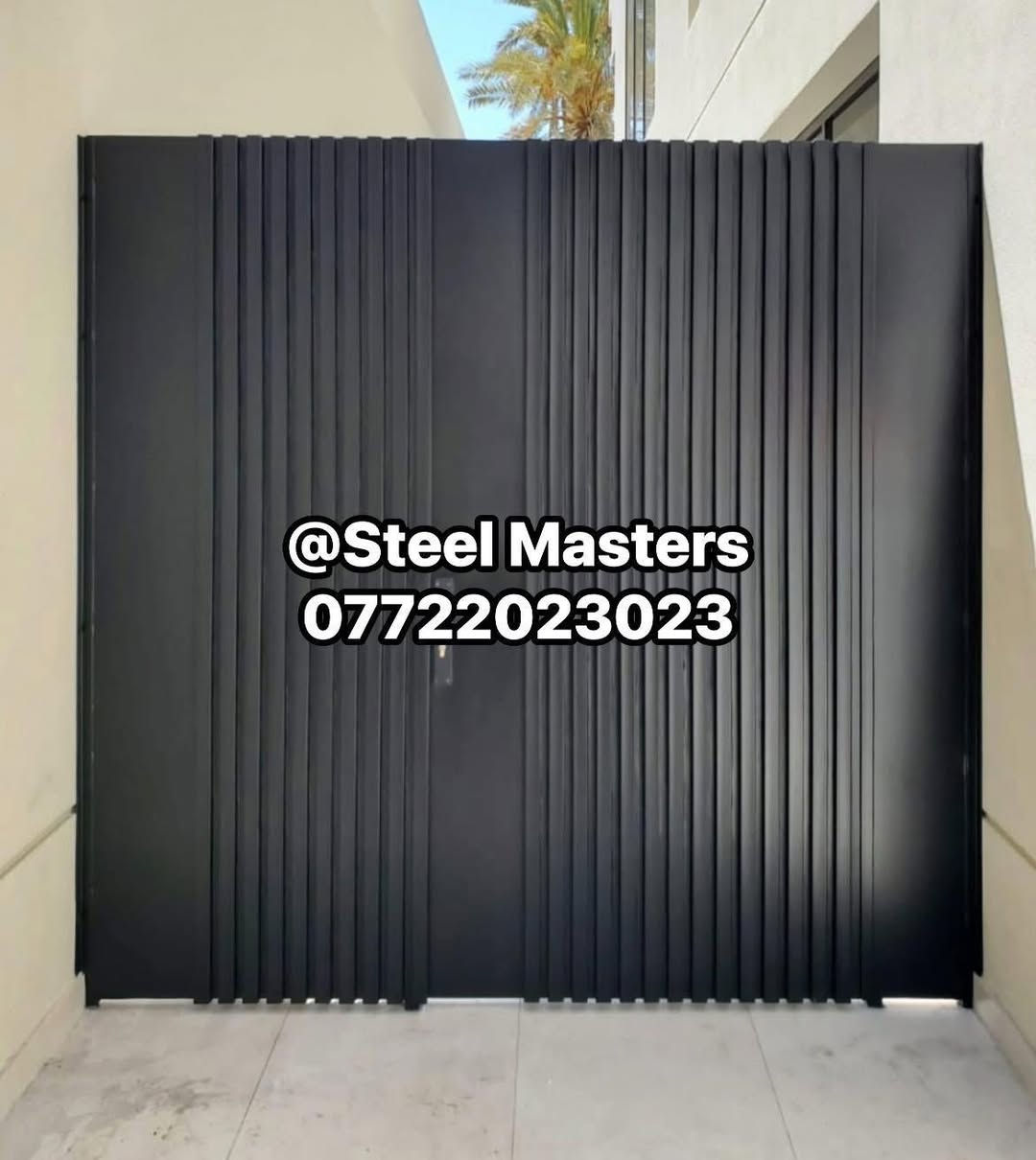 🛑نقدا & بالتقسيط 
ورشة Steel Masters لأعمال الحدادة 

باب حديد خارجي بتصميم شرائح مودرن بلون وتصميم متناسق مع الواجهة 

✅ تنفيذ من حديد مجلفن 
✅ دهان بودر كوت بلون اسود 
✅ تصميم شرائح عمودي مغلق بالكامل 
✅ تصميم عصري وخصوصية عالية   

📐تصميم عملي _ متناسق مع الواجهات 

تنفيذ فعلي من ورشة #steel_masters

📍 للتواصل والاستفسار:
+964 ***********
العراق_بغداد
