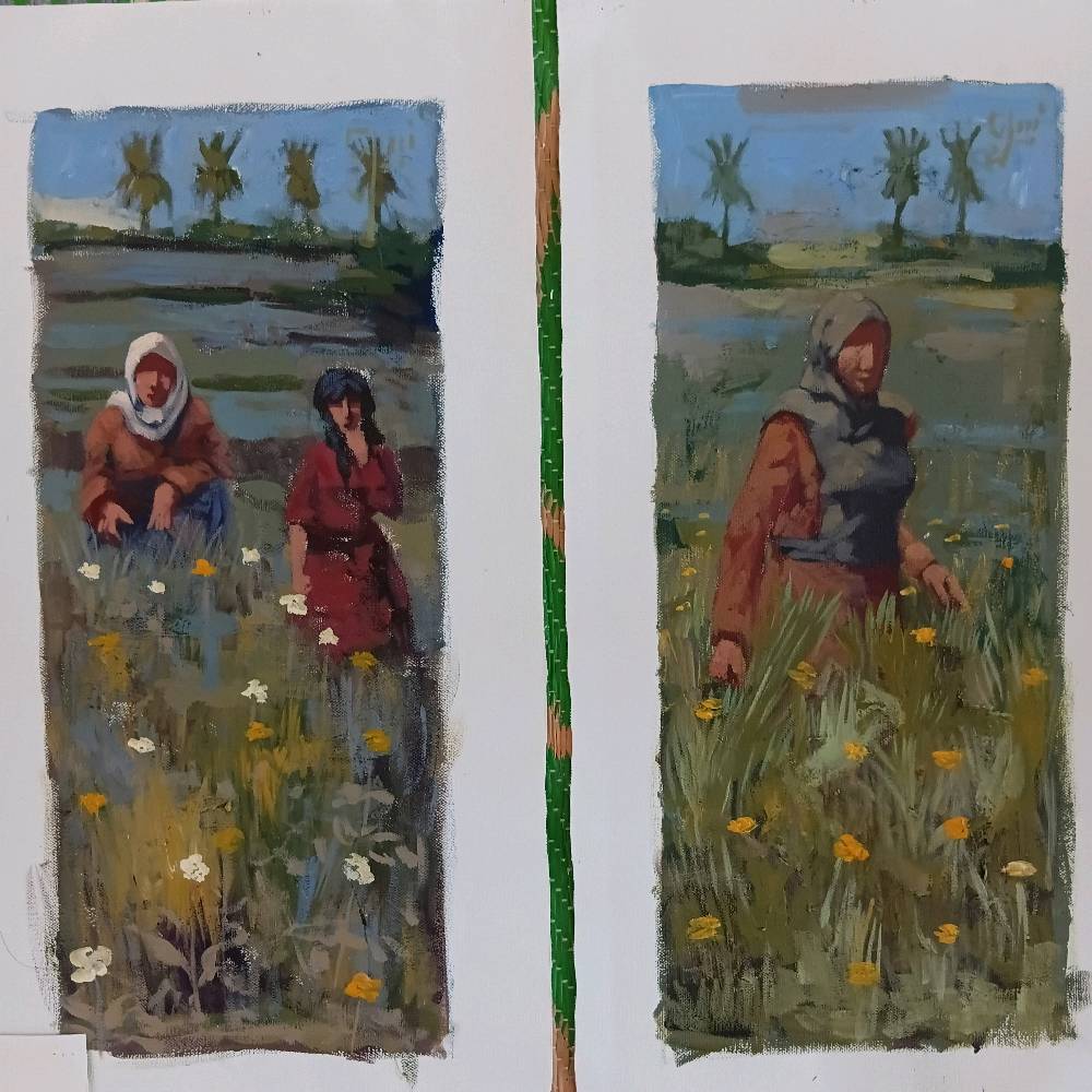 رسم على كانفز 
القياس ٧٣ &٢٠  لوحات فلاحات 
 سعر اللوحه  ١٠٠ الف الزوج ٢٠٠ 
واقعيه قياس ٧٣&٢٨