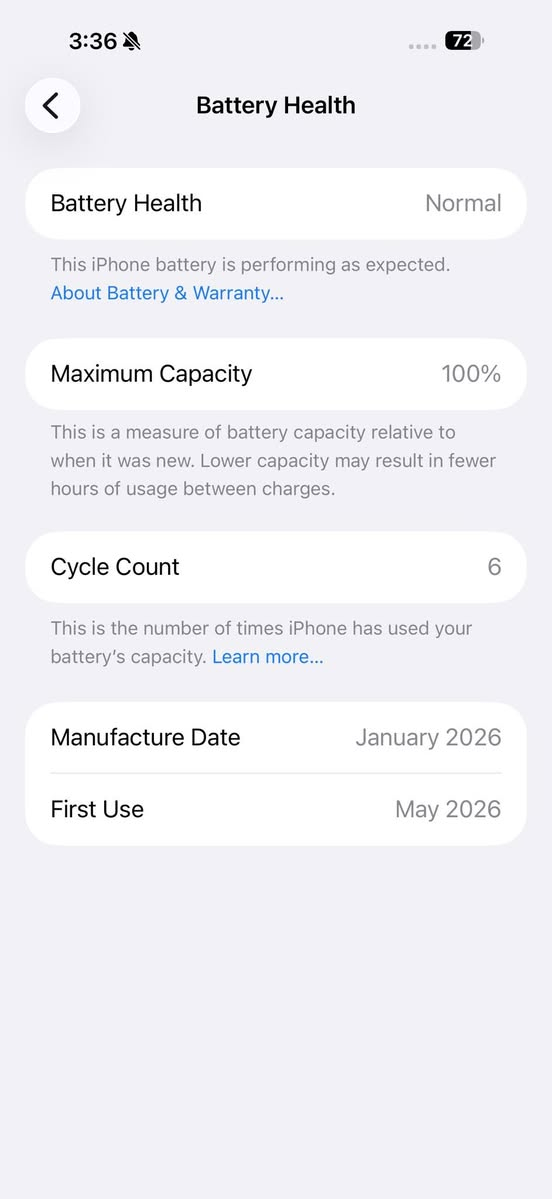 IPhone 17 pro max
الذاكرة : 512 
البطارية : 100، عدد دورات الشحن : 6 
الشريحة : سيمكارت 
اللون : ابيض 
 الضمان : اكيد بعده داخل الضمان فتحت كارتونته بشهر الخامس 

السعر 2,250,000

للتواصل : ***********

العنوان : بغداد
