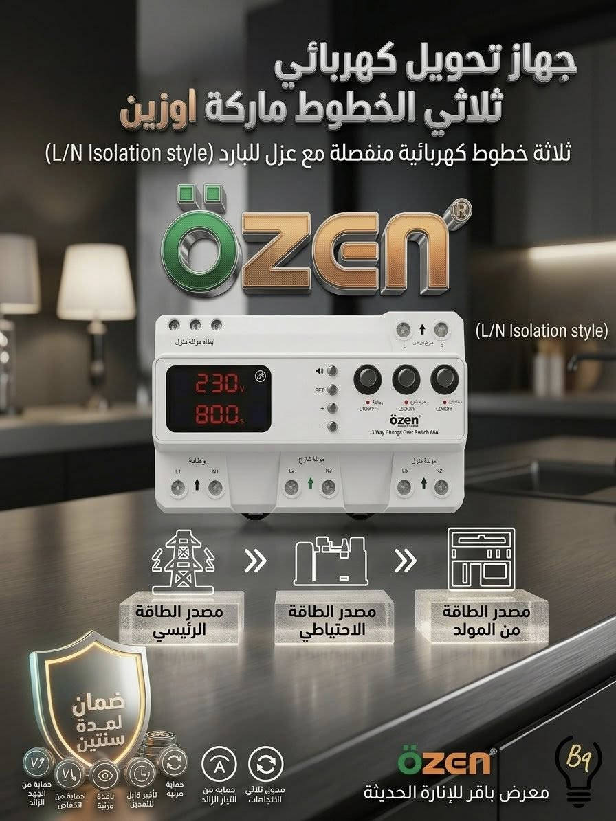 كهرباء مستقرة = أجهزة معمرة. ⚡

احصل على جهاز التحويل 80A ÖZEN التركي الأصلي..

🔹 3 خطوط مع عزل بارد.
🔹 حماية ذكية من الجهد والتيار.
🔹 ضمان سنتين.
🔹 ماركة موثوقة (Born in Turkey).

تجدونه حصرياً في معرض باقر للإنارة الحديثة.

للاستفسار: [***********]
