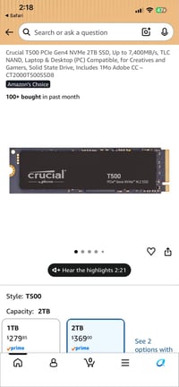 Crucial T500 • ٢ تيرابايت • NVMe Gen4