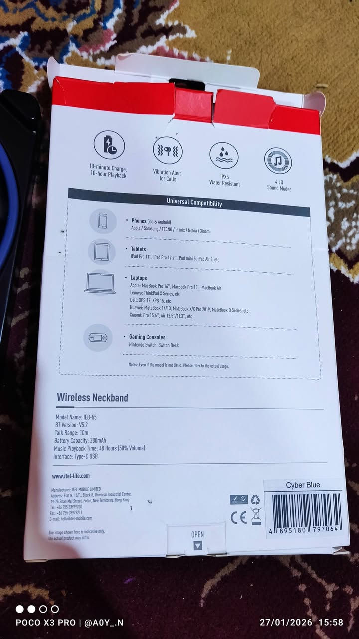 ليزر أخضر طراز 303:
قوي للغاية وقابل لإعادة الشحن.

يصل مداه إلى 6000 متر أو أكثر.

يحتوي على مفتاح للأمان لمنع الأطفال من استخدامه.

يأتي برأس مدمج لتحديد حجم النقطة ورأس خارجي بأشكال متعدد

 سماعات أذن لاسلكية حول الرقبة من itel: 

وقت التشغيل: توفر ما يصل إلى 48 ساعة من تشغيل الموسيقى.

التصميم: تتميز بتصميم مريح وخفيف الوزن.

الاتصال: تستخدم تقنية البلوتوث اللاسلكية.

الميزات الإضافية: مزودة بميكروفون مدمج.

سماعه رقبه اخذته قبل سبوعين ستعملتها مرتين وصوت كلش قوي وبيه 3 درجات صوت رايدها 25 الف نهايتها 

ليزر اخضر قبل سبوع اخذته 10 الاف نهايته 

رقمي ‏‪0782 734 6466‬‏

المكان قضاء المدينه ابو غريب شارع العالي
