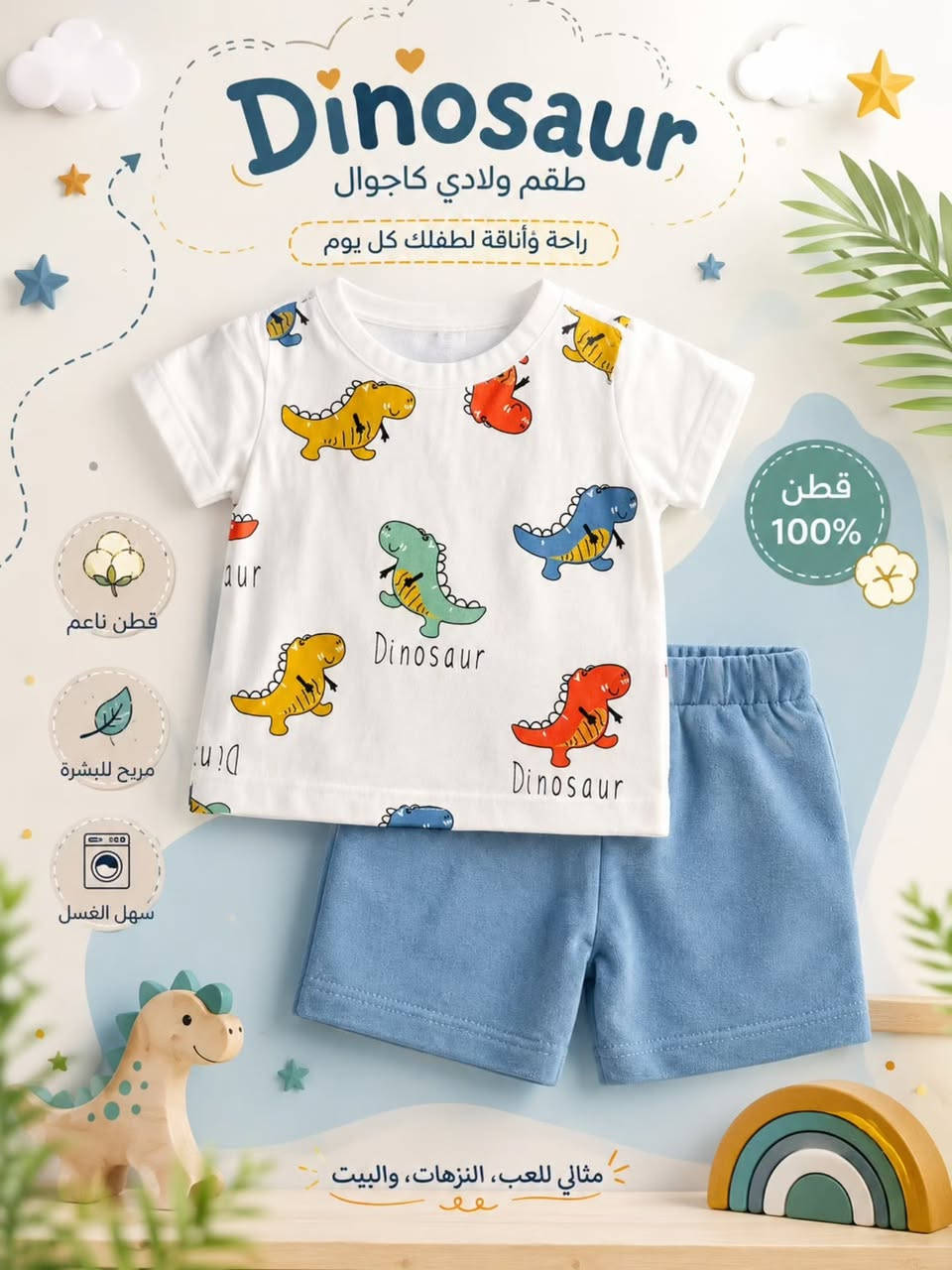 👕 أطقم ولادية قطنية بتصاميم مرحة ! 🦖👾
امنح طفلك الراحة والأناقة مع أطقمنا القطنية الناعمة، بتصاميم ديناصورات ووحوش كرتونية مرحة وألوان جذابة يعشقها الأطفال.
القياسات: من 6 اشهر الى 3 سنة 
السعر: عرض خااص 🔥 5,000 الاف فقط.
🚚 يتوفر توصيل لجميع محافظات العراق 5,000 الاف.🤍✨
📍 عنوان المحل: بغداد - الراشدية - حي القدس🤍.
📲 التواصل على الارقام واتس آب أو راسل الصفحة 🤍.
*********** 📞
*********** 📞
