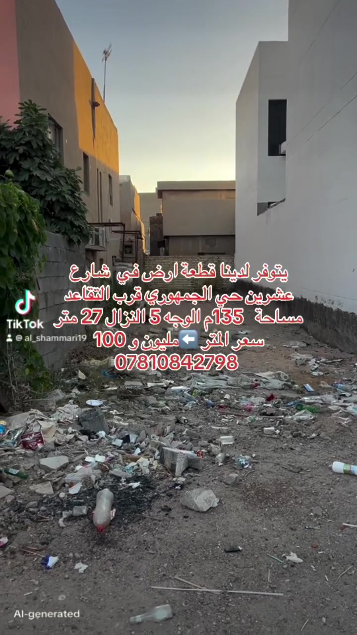 السلام عليكم ورحمة الله 

يتوفر لدينا قطعة ارض في شارع عشرين حي الجمهوري مساحة 135  الوجه 5  النزال 27 قرب دائر التقاعد الاستفسار ***********

  اكسبلور  @عقارات  @
