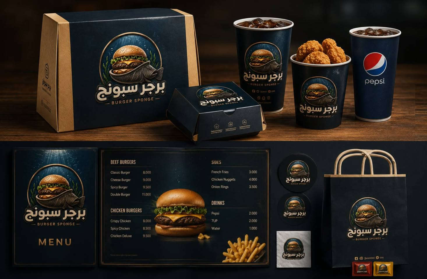 من فكرة... إلى هوية بصرية تخطف الأنظار.
هوية كاملة صُممت لمطعم برجر سبونج 🍔🌊
شعار احترافي مستوحى من قاع البحر، مع تطبيق الهوية على:
✨ واجهة المطعم
📖 المنيو
📦 بوكس البرجر
🥤 أكواب المشروبات
🍟 أكواب الفرايز
🛍️ أكياس التغليف
📄 ورق التغليف
🏷️ الستيكرات وجميع المطبوعات
هدفنا مو مجرد شعار... هدفنا نصنع براند يعلق بذاكرة الزبون من أول نظرة.
📩 إذا تريد هوية بصرية متكاملة لمطعمك أو مشروعك، راسلني.
📱 WhatsApp: ***********
📷 Instagram: @_9.4ii
🎵 TikTok: @_9.4ii
📘 Facebook: عبدالرحمن
المصمم عبدالرحمن القريشي
