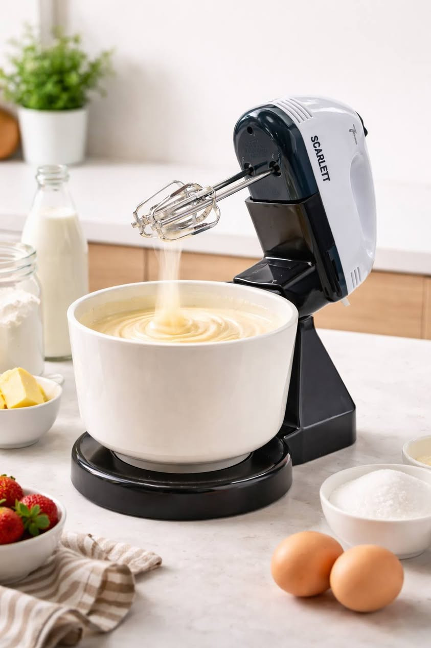 ⚡بسعر مناسب وعلى الفحص
خلاط يدوي من سكارليت عملي وقوي يساعدك تحضر كل أنواع الحلويات بسرعة وسهولة 🍰
✨ المميزات: 🥚 خفق البيض والكريمة بسهولة
🍞 عجن ومزج العجين بكفاءة
🍪 مثالي للكيك والبسكويت والمخبوزات
🧤 تصميم مريح + قاعدة ثابتة
⚡ قدرة 200 واط
🎚️ 7 سرعات للتحكم
🔘 زر فصل المضارب بسهولة
🥣 وعاء ثابت قابل للإزالة
📦 الملحقات: ✔️ مضربين للخفق
✔️ خطافين للعجن


**إذا كنت صاحب هذا الإعلان وتريد حذفه لأي سبب، رجاءا أرسل رسالة إلى الدعم الفني**