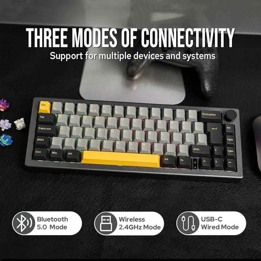 ⌨️ تصميم Gasket Mount احترافي يمنحك صوت أنظف وإحساس كتابة أنعم من أنظمة التثبيت التقليدية، مما يقلل تعب اليد أثناء الاستخدام الطويل سواء للألعاب أو الطباعة.
🔋 ثلاثة أوضاع اتصال تدعم Bluetooth 5.0 و2.4GHz اللاسلكي إضافة إلى كابل USB-C، مع بطارية قوية 3000mAh لتجربة مرنة وسريعة بدون تأخير وسهولة تبديل بين الأجهزة.
🎮 حجم 65% مدمج (66 زر + مقبض تحكم) تصميم عملي يوفر المساحة مع الحفاظ على أهم الوظائف، خفيف وسهل الحمل ومناسب لجلسات اللعب الطويلة مع إضاءة RGB جذابة قابلة للتخصيص.
🔧 مفاتيح Hot-Swap وN-Key Rollover كامل يمكنك تغيير السويتشات بسهولة بدون لحام ومتوافق مع أغلب مفاتيح MX مثل Cherry وGateron وغيرها، مع تسجيل ضغطات دقيقة حتى عند الضغط على عدة أزرار معاً.
✨ أزرار PBT Double Shot وإضاءة RGB ديناميكية خامة قوية مقاومة للزيوت وتحافظ على لونها لفترة طويلة، مع مؤثرات إضاءة متعددة تضيف لمسة احترافية وجمالية لإعدادك. بغداد, العراق


**إذا كنت صاحب هذا الإعلان وتريد حذفه لأي سبب، رجاءا أرسل رسالة إلى الدعم الفني**