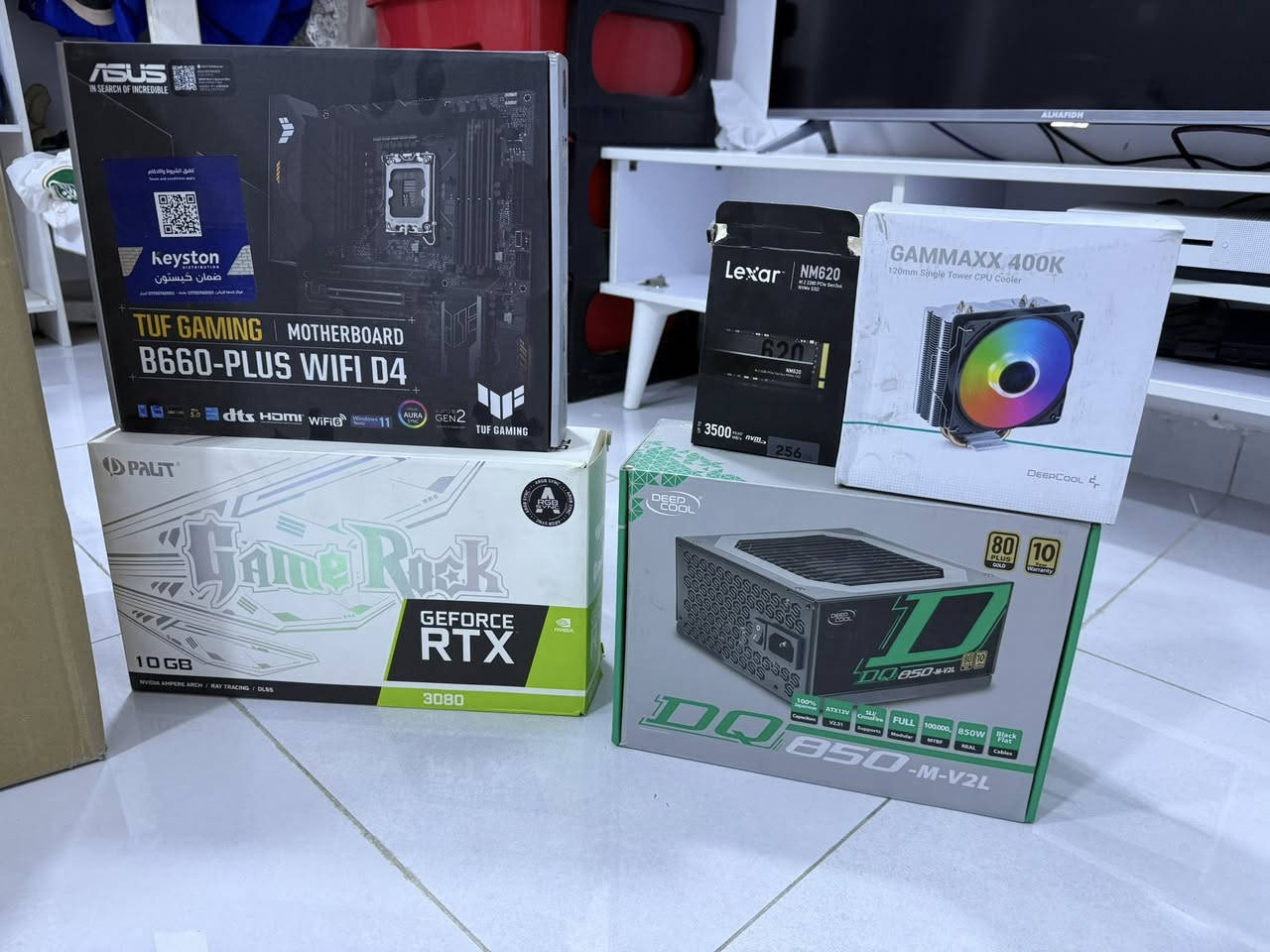 كيس : LANCOOL II MESH C
مذربورد : TUF GAMING B660-PLUS WIFI D4

كارت شاشة : GAME ROCK GTX 3080 10GB

معالج : INTEL CORE I7-12700F

مبرد : GAMMAXX 400K DEEPCOOL

رامات : T-FORCE 16GB 3200 2*8

هارد : M.2 256GB + HARD 1TB

شاشة :AOC 27 INCH 180HZ FAST IPS

ماوس : GLORIOUS MODEL O

كيبورد : REDRAGON ميكانيكي

سماعة : HyperX Cloude II Wired

استعمال شخصي للبيع قيم باليرضي الله
مكاني بغداد الدورة


**إذا كنت صاحب هذا الإعلان وتريد حذفه لأي سبب، رجاءا أرسل رسالة إلى الدعم الفني**