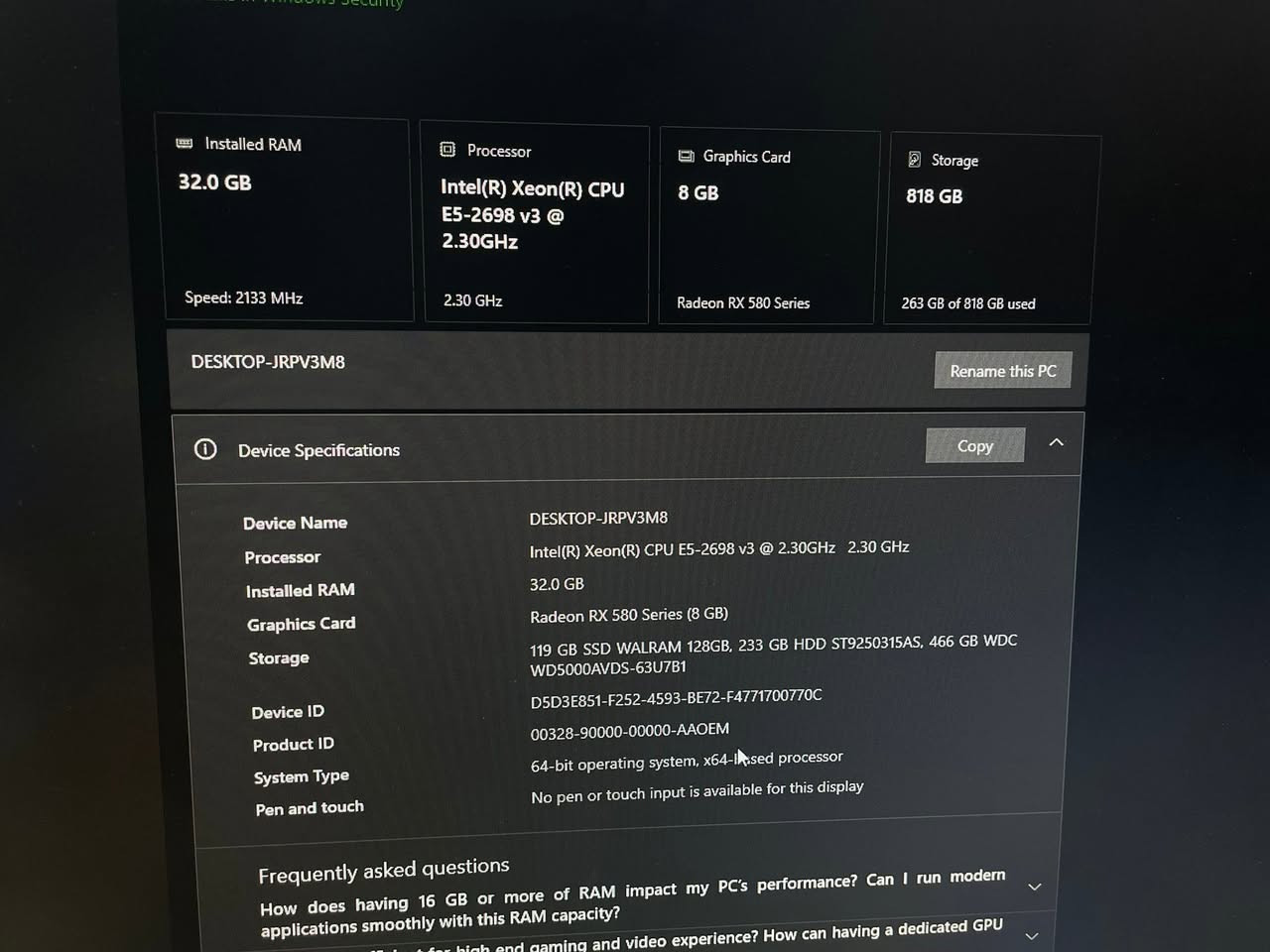 السلام عليكم تجميعة PC لل ألعاب والمونتاج
مواصفات رامات ddr4 32GB
معالج  intel xeon 2698 V3
كارت 580 series 8G vram 
SSD128 
HDD1 500
HDD2 250
وندوز 10 اصلي مو كراك + هدية جويستك + ماوس وكيبورد + كيبل باور اصلي
سعر 430 ألف وبيها مجال بسيط
مكاني بغداد الحرية البيعها كاملة مو قطع 
توصيل ب اعتماد فقط 
تواصل واتس آب ***********
