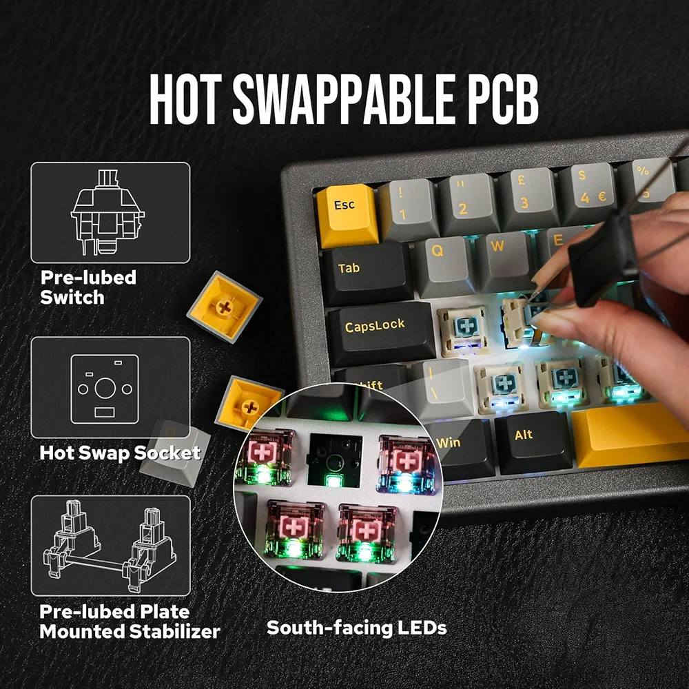 كيبورد ميكانيكي RGB وايرلس EPOMAKER EK68
السعر 75,000 دينار فقط 🔥

⌨️ تصميم Gasket Mount احترافي يمنحك صوت أنظف وإحساس كتابة أنعم من أنظمة التثبيت التقليدية، مما يقلل تعب اليد أثناء الاستخدام الطويل سواء للألعاب أو الطباعة.
🔋 ثلاثة أوضاع اتصال تدعم Bluetooth 5.0 و2.4GHz اللاسلكي إضافة إلى كابل USB-C، مع بطارية قوية 3000mAh لتجربة مرنة وسريعة بدون تأخير وسهولة تبديل بين الأجهزة.
🎮 حجم 65% مدمج (66 زر + مقبض تحكم) تصميم عملي يوفر المساحة مع الحفاظ على أهم الوظائف، خفيف وسهل الحمل ومناسب لجلسات اللعب الطويلة مع إضاءة RGB جذابة قابلة للتخصيص.
🔧 مفاتيح Hot-Swap وN-Key Rollover كامل يمكنك تغيير السويتشات بسهولة بدون لحام ومتوافق مع أغلب مفاتيح MX مثل Cherry وGateron وغيرها، مع تسجيل ضغطات دقيقة حتى عند الضغط على عدة أزرار معاً.
✨ أزرار PBT Double Shot وإضاءة RGB ديناميكية خامة قوية مقاومة للزيوت وتحافظ على لونها لفترة طويلة، مع مؤثرات إضاءة متعددة تضيف لمسة احترافية وجمالية لإعدادك.


**إذا كنت صاحب هذا الإعلان وتريد حذفه لأي سبب، رجاءا أرسل رسالة إلى الدعم الفني**