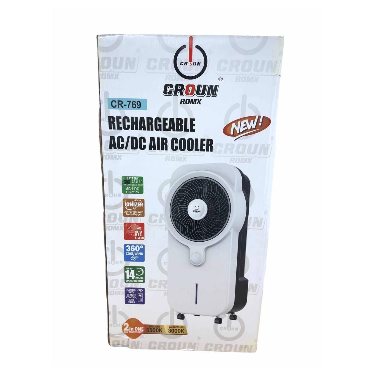 مروحة دوارة بزاوية 360
درجة لتوزيع الهواء بكفاءة

تعمل بالشحن والكهرباء، مزودة ببطارية داخلية 7.7 أمبير
  
خزان ماء بسعة 9 لتر لتبريد أطول
 • بطارية تدوم
14 ساعة على السرعة المنخفضة
 
7 ساعات على السرعة المتوسطة

3 ساعات على السرعة العالية
 
وقت شحن البطارية: 24 ساعة
 
إمكانية ربط بطارية خارجية لزيادة وقت التشغيل
 
إضاءة LED بلونين (أصفر وأبيض) تدوم حتى 50 ساعة على البطارية
 
مؤقت تشغيل بين 1-9 ساعات
 
ريموت كنترول للتحكم عن بعد
 
أربع عجلات متينة لسهولة النقل والحركة

الطاقة: 50 واط

الأبعاد الطول 41cm ' العرض 30cm ' الارتفاع  90cm


**إذا كنت صاحب هذا الإعلان وتريد حذفه لأي سبب، رجاءا أرسل رسالة إلى الدعم الفني**