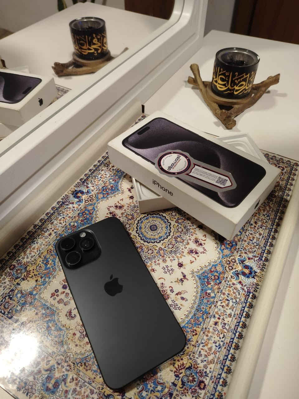السلام عليكم ايفون 15 برو ماكس شرق اوسط كامل هوه وكارتونته عل ايدي فتحته من الكارتونه بيدي الجهاز مكفول وتر ممفتوح ابدد جهاز جديد بطاريته 86 عربي 
مكاني الامين الثانيه 
السعر مليون و50 وبي مجال 
رقمي ***********
