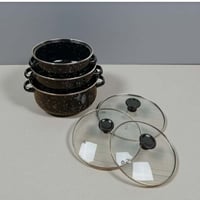 طقم قدور إيناميل • أغطية زجاج • ٢٠/١٨/١٦سم