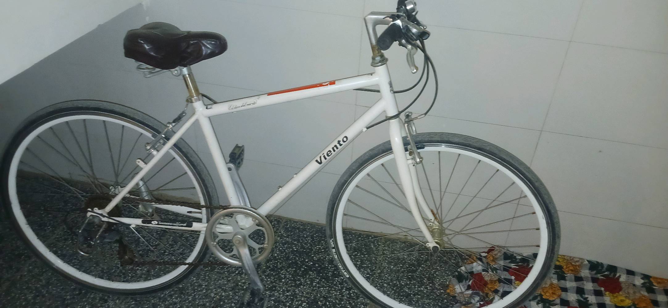 بايسكل نوع Viento أبيض اللون، بحالة جيدة جدًا. يتميز بتصميم كلاسيكي مع سرج مريح ومقود ملائم لسهولة التحكم. يعتبر مثالي للركوب في المدينة أو للمسافات القصيرة. يتمتع بمكونات Shimano ذات الجودة العالية لضمان أداء ممتاز.