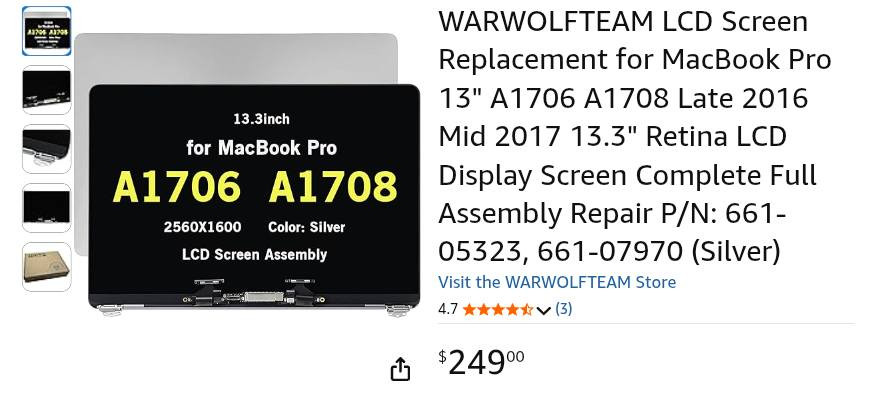 متوفر شاشة macbook pro 13.3 inch 

-شاشة  كاملة (LCD + إطار + ملحقات)  تناسب MacBook Pro 13″ موديلات A1706 وA1708 مباشرة دون تعديل.
-دقة Retina 2560×1600 تعرض ألوان واضحة وتفاصيل دقيقة، قريبة من الأصلية في الشاشة الرسمية.

-تصميم عالي الجودة مع طبقة مقاومة للبصمات والتوهّج لتحسين الرؤية في الضوء القوي.

للحجز والاستفسار ***********📞
🚚متوفر توصيل
