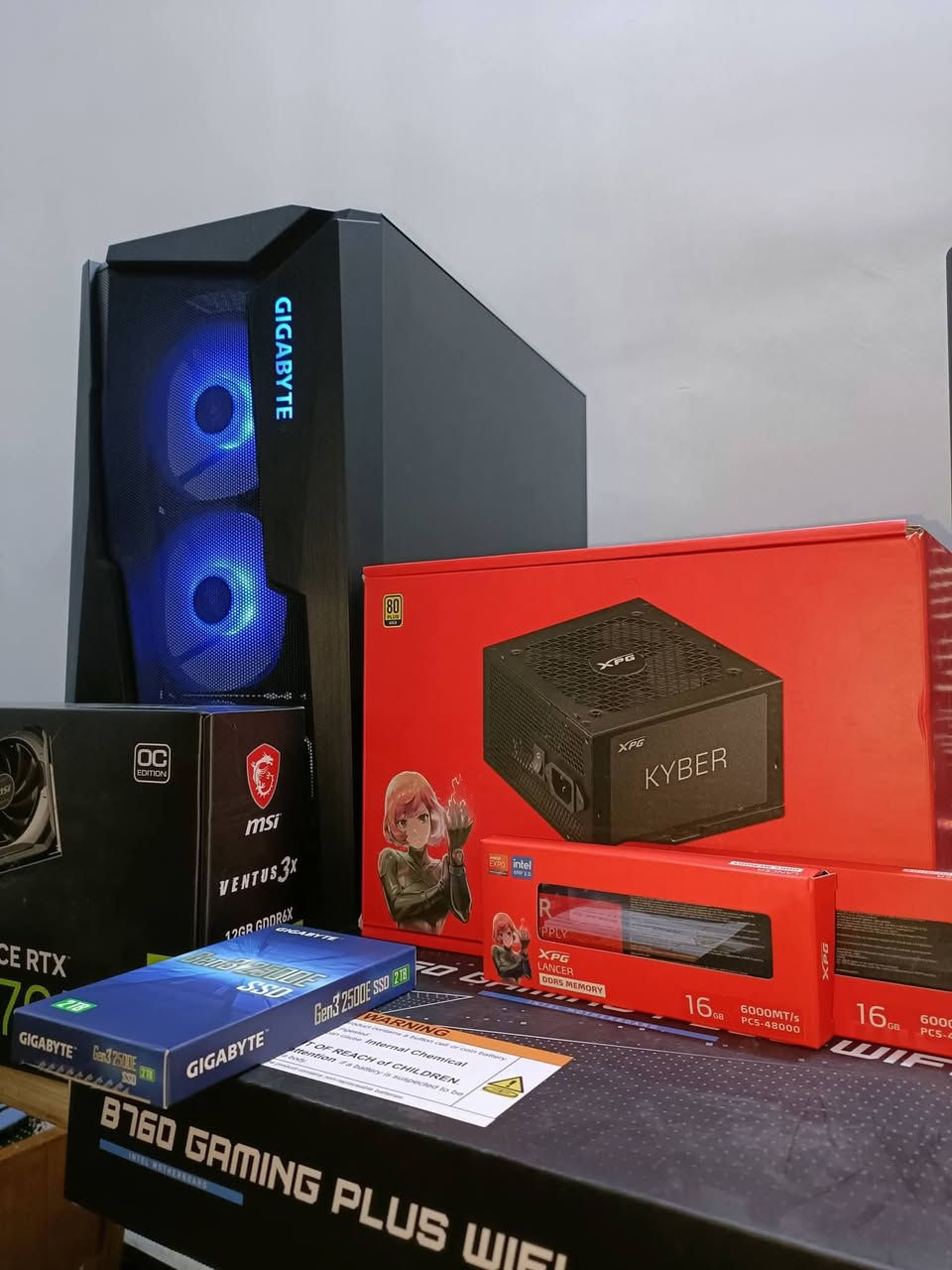سلام عليكم 
تجميعة للبيع استخدام قليل 

 MSI VGA RTX 4070 SUPER VENTUS 3X OC 12

CPU I5 13400OF 

MSI MB B760 GAMING PLUS WIFI

 XPG RAM DDR5. 2×16GB( 32) 6000MHZ LANCER

 GIG SSD (2TB) M.2 G325E

 XPG PSU KYBER 850G GOLD BLACK

THERMALTAKE FAN FOR CPU UX200 5V ARGB

GIG CASE C301 GLASS BLACK

سعرها 2مليون و50

مكاني بغداد


**إذا كنت صاحب هذا الإعلان وتريد حذفه لأي سبب، رجاءا أرسل رسالة إلى الدعم الفني**