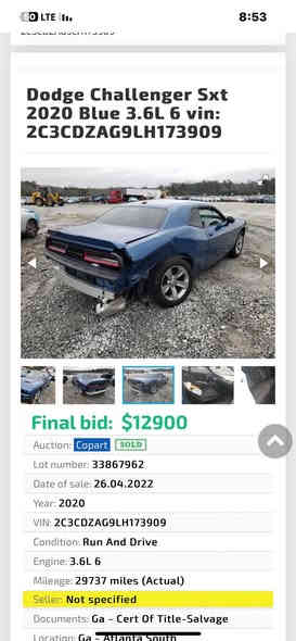 جالنجر 2020 sxt 
لون بحري حادثها جاملغ خلفي 
ماشيه 58 الف ميل السيارة مكفولة گير ومحرك وتبريد السيارة على ايدي وماكو هيج نظافة
بيها چم مكان بسيط بارد 
صور الحادث موجوده بلمنشور 
سعرها 193 وبيها مجال بسيط 
مكاني حي القاهرة-شارع فلسطين
***********
