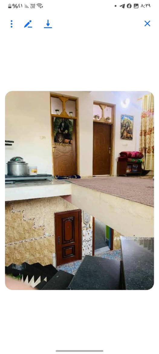 دار للبيع في المدائن فلكة سلمان باك قرب الفلكه على شارع تجاري المساحه ٤٢٥ متر طابقين يحتوي الطابق لاول غرفتين وستقبال وصاله ومطبخ وصحيات داخليه وخارجيه الطابق الثاني غرفتين وصاله صحيات والحديقه وكراج يتسع مساحه كبيره وشراي يدخل خاص او يتصل بهذا الرقم ***********
