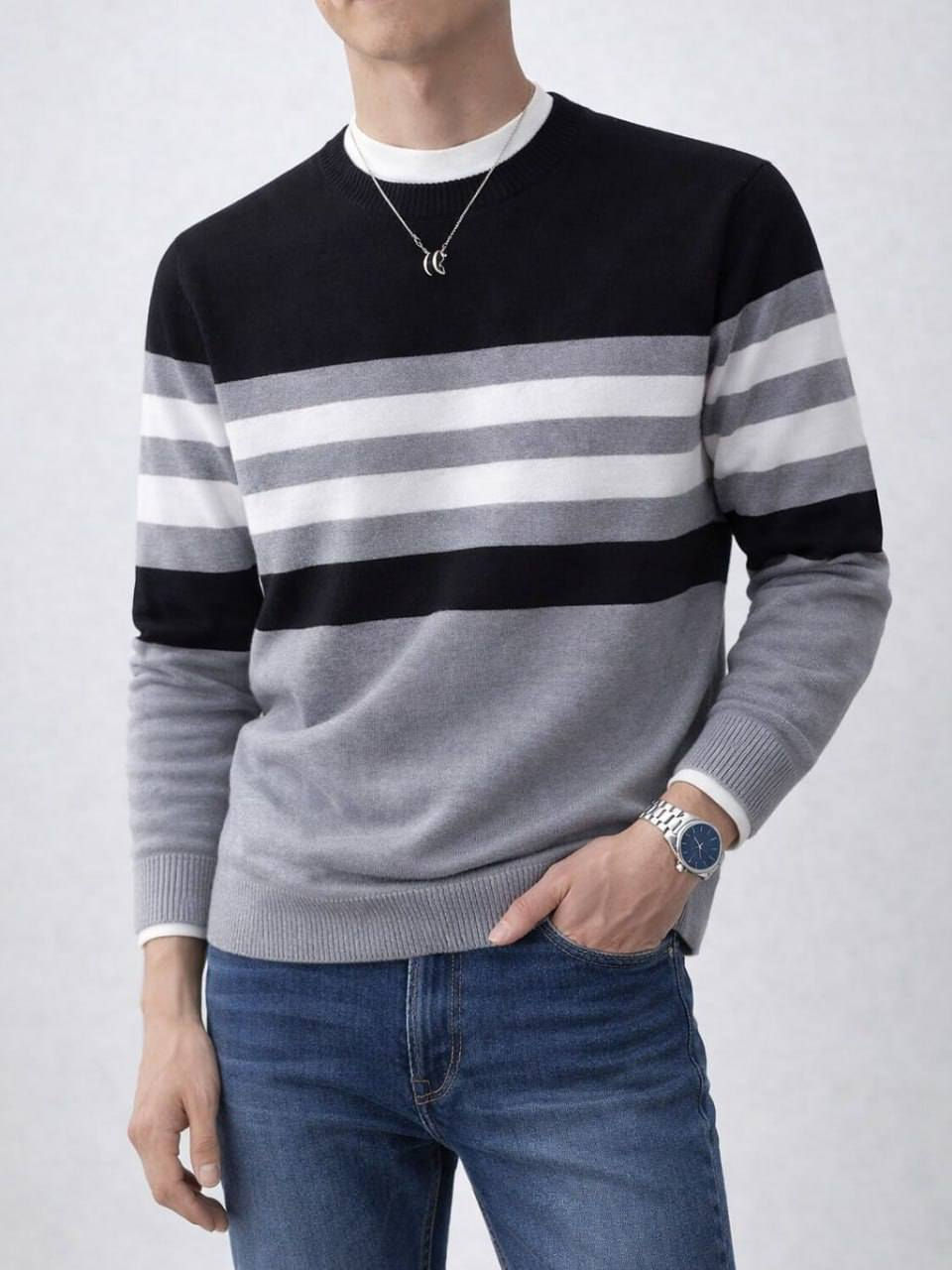 بلوفر رجالي مقلم 
الخامة: عجينة
* **الألوان المتوفرة:
  ⚫️ أسود | ⚪️ رمادي | 🌑 برجندي  | 🔵 كحلي

### 📏 جدول المقاسات

* Xl: من 60 إلى 90
* XxL:  120من 90 إلى

 
Time


**إذا كنت صاحب هذا الإعلان وتريد حذفه لأي سبب، رجاءا أرسل رسالة إلى الدعم الفني**