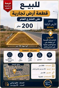 قطعة ارض ٢٠٠ متر على الشارع العام تجارية الواجهة ١٠ النزال ٢٠ للبيع ال...