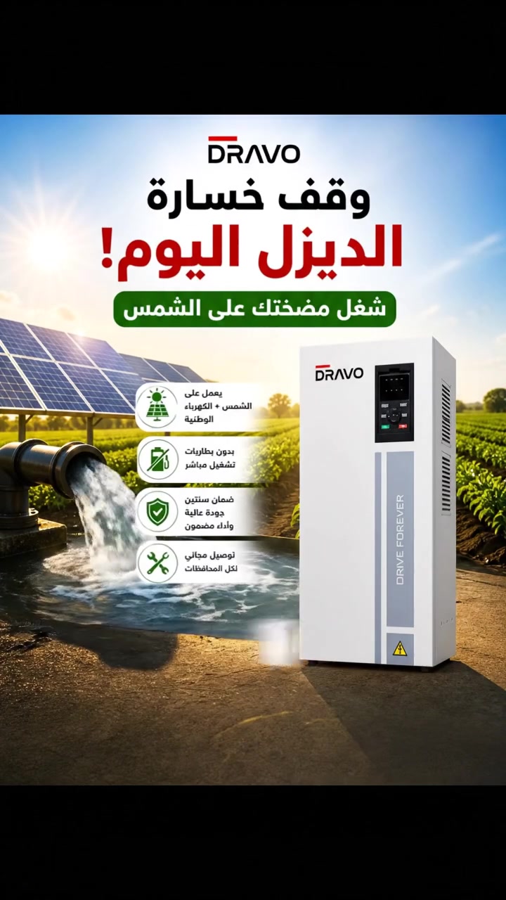 🚨 للشركات والمكاتب والمنصبين 🚨
هسه تگدر توفر أنظمة DRAVO الزراعية بأسعار الجملة وبأفضل المواصفات 
☀️ إنفيرترات تشغيل مضخات بالطاقة الشمسية
💧 حلول ري متكاملة للمشاريع الزراعية
✅ كفالة ودعم فني
📦 تجهيز لجميع محافظات العراق
💰 أسعار خاصة للكميات والتجار
🎯 إذا عندك مشروع أو مكتب تجهيزات…
DRAVO توفرلك الحل الأقوى والأوفر.
📲 راسلنا مباشرة للتفاصيل والأسعار الخاصة بالجملة
0787 880 8803
***********
