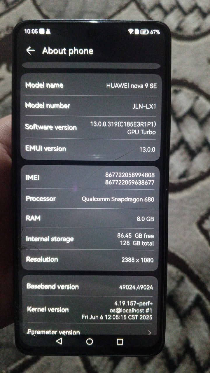 HUAWEI nova 9 Se
شاشە بیلادی بەس تۆزێک شکاوی هەیە لە ڕەسمەکە دیارە وە هیچ کێشەیەکی نیە لەمسی بێ عەیبە✅
 
پاتری بە شەرت✅

60 FPS بۆ پۆبجی✅

نرخی 125 هەزارو مەعمەلەیەکی کەم✅ 

رقم: ***********
رقم:***********
شوێن کرکوک كركوك, العراق
