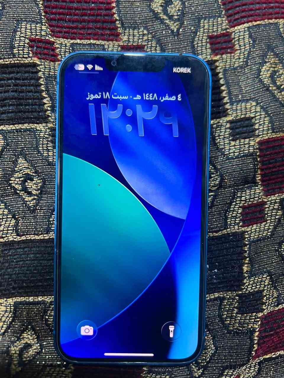 ايفون 13 عادي الذاكرة 256 تك سيم مبدل شاشة وبطاريه فيس ايدي شغال التواصل *********** السعر 280 وبي مجال
