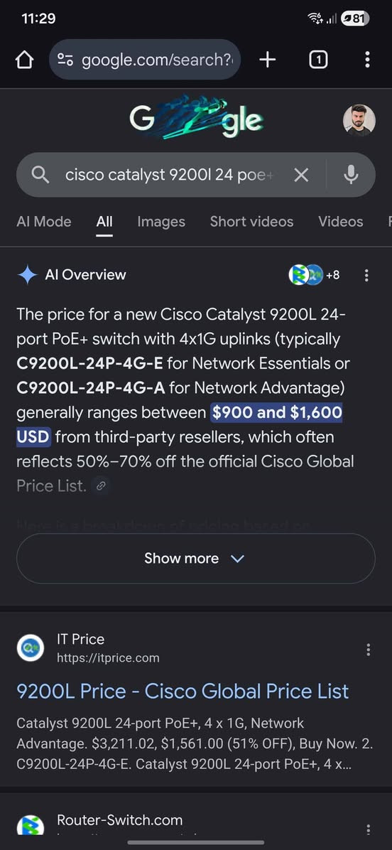 Cisco C9200L-24P-4G-A Catalyst 9200L 24-port PoE+ 4x1G uplink Switch
Dlivary✔️✅ أربيل, العراق


**إذا كنت صاحب هذا الإعلان وتريد حذفه لأي سبب، رجاءا أرسل رسالة إلى الدعم الفني**