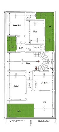 تصميم مخطط مودرن 258 م  ( الواجهة 11 × النزال 23.50 ) حسب رغبة الزبون ...