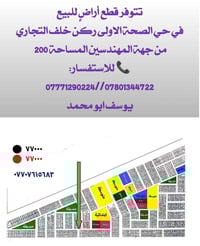 تتوفر قطع أراضٍ للبيع في حي الصحة الاولى ركن خلف التجاري من جهة المهند...