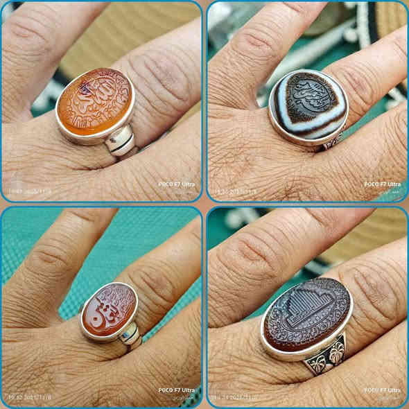 مجموعة من الخواتم المتوجة بالعقيق اليماني 
صياغات فضة يدوي ثقيل مكاني بغداد التاجي رقمي *********** يوجد توصيل بغداد
