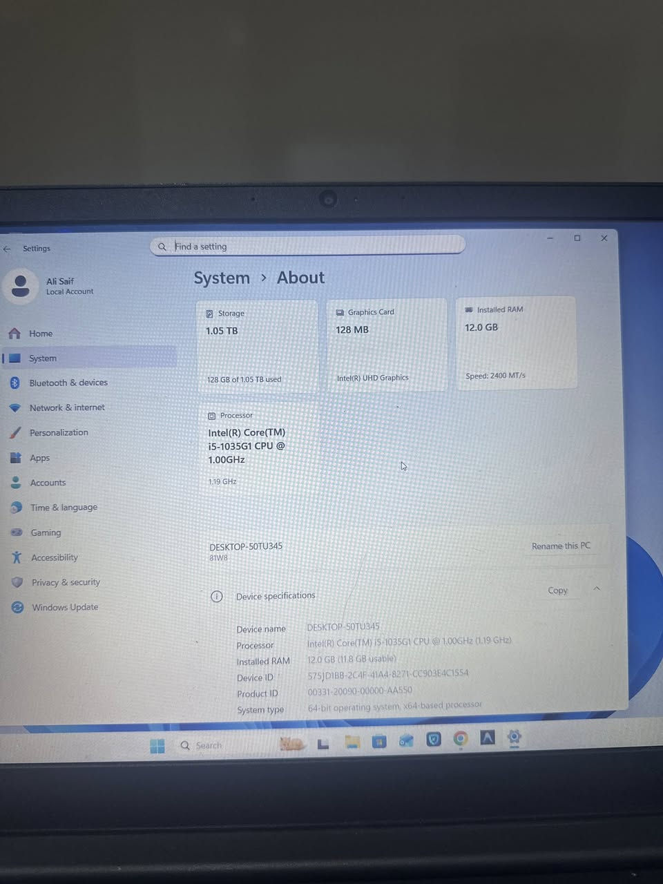 السلام عليكم 

لابتوب lenovo IdeaPad S145‐15IIL

المواصفات:
معالج: i5 1035G1
رامات: 12GB
كرت: Intel(R) UHD Graphic
تخزين1: m.2 128G
تخزين2: SATA SSD 1T
نظافه 90‎%‎ 
السعر: 450 الف
مكاني البصرة


**إذا كنت صاحب هذا الإعلان وتريد حذفه لأي سبب، رجاءا أرسل رسالة إلى الدعم الفني**