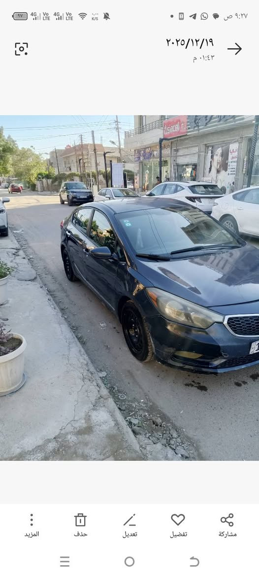 كيا فورتي رقم بغداد دولي موديل 2015 محرك دوش السعر 98 وبيها مجال موبايل ***********
