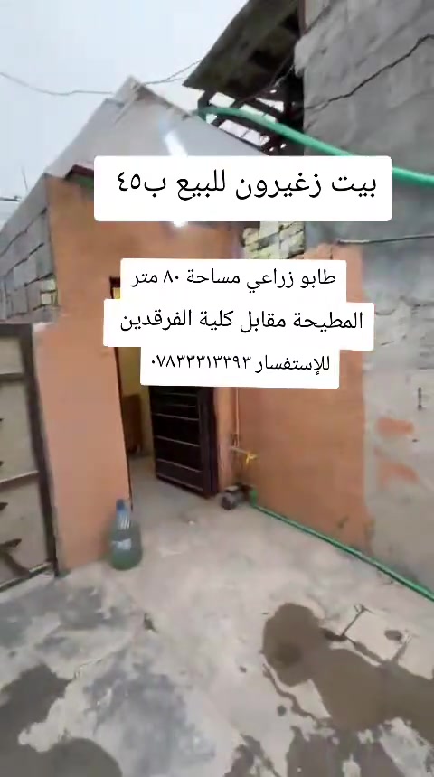 بيت زراعي للبيع ب٤٥ مليون  طابو زراعي مساحة ٨٠ متر المطيحة مقابل كلية الفرقدين  للإستفسار *********** #عقارات_البصرة #بيت_للبيع #المشراق_الجديد #حسين_حمود  #استثمار_عقاري 
