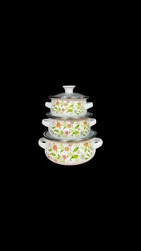 طقم قدور مينا • ٣ قطع • بنقشة ورد