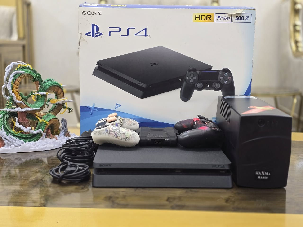 السلام عليكم
 ps4 slim 500G 9.00 مهكر
كامل ملحقات والكارتون + ذراع اصلية و وذراع تجارية مع هارد 1TB 
مع ups maxma 850
●●●●●●●●●●●●●●
الالعاب 
God of war ragnarok
God of war 2018
God of war 2
God of war 1
Red dead redemption
Elden ring
Horizon zero down
Fc26
Gta v
Ghost of Tsushima
Resident evil 4 remake
Little night mare 3
Little night mare 1
Cyper punk 2066
Days gone 
The last of us 1
The last of us 2
Spider man
●●●●●●●●●●●●●
السعر 360  بي مجال قليل 
للتواصل 
عبر الواتساب ***********
