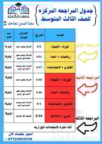 للتسجيل والاستفسار في المراجعه المركزه للصف الثالث المتوسط  في معهد دا...