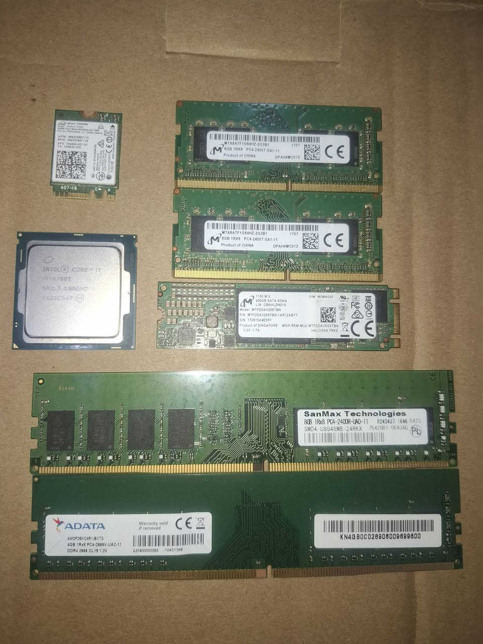 بيع قطع حاسبة شرط الشغل
كيس مني كبير =سعر 25
كيس مني صغير= سعر 20
معالج i7-6700T= سعر 50 
رام لابتوب 2×8 كيكا ddr4= سعر 80
هارد  m. 2 sata 256 =سعر 35
(الرامات والهارد ليبل واحد مال تفصيخ) 
رام حاسبة 8 و4 كيكا ddr4=سعر 35 و15
كارت وايفاي بلوتوث 6G = سعر 15
كيبورد وماوس ماركة ايسر =سعر 20
باور سبلاي ماركة ايسر =20 
كيبورد بلوتوث =سعره 5
كيبورد ايسر تجاري =سعر 3


**إذا كنت صاحب هذا الإعلان وتريد حذفه لأي سبب، رجاءا أرسل رسالة إلى الدعم الفني**