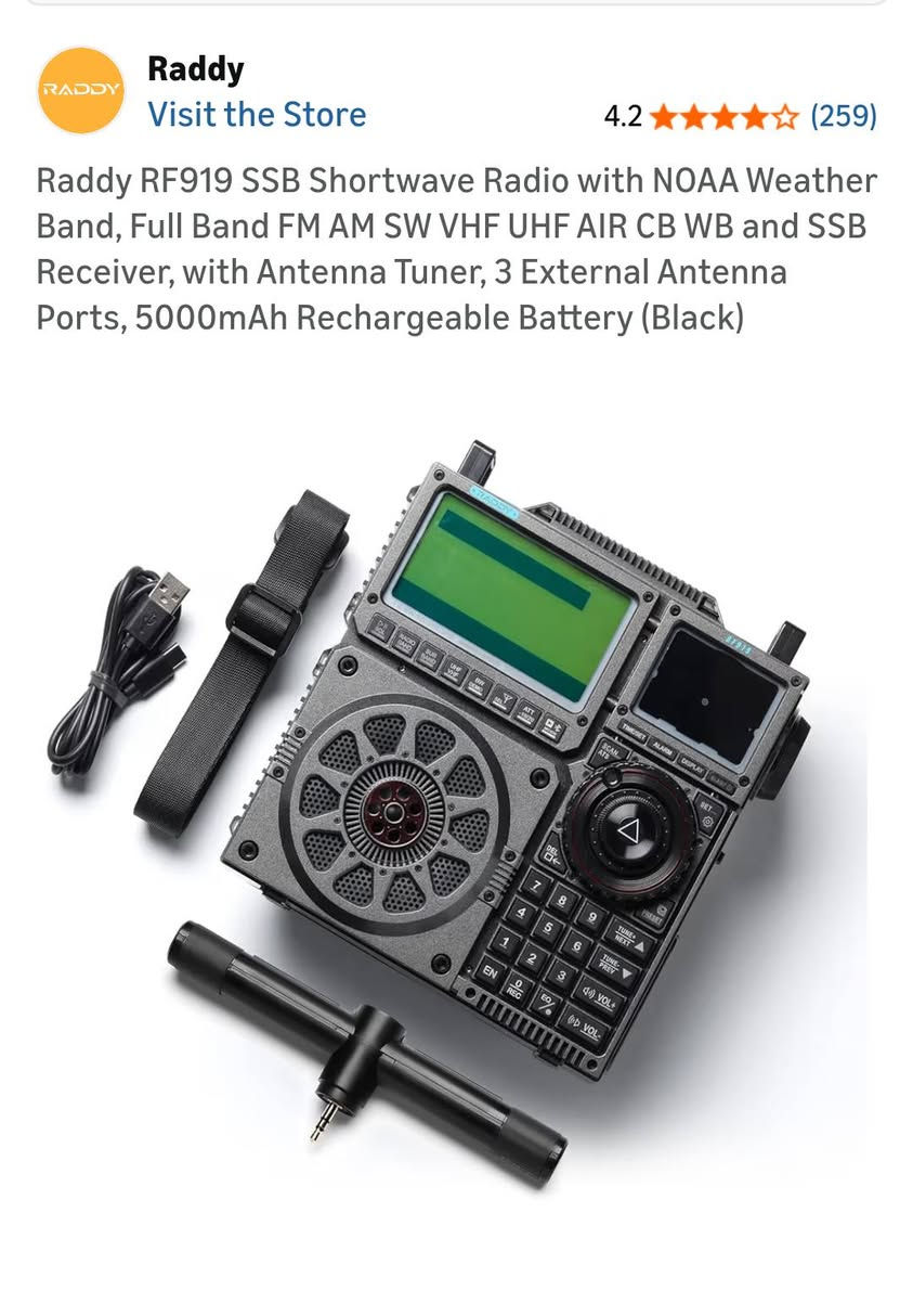 السعر ٢٢٥ الف
Raddy RF919 SSB Shortwave Radio
FM AM SW VHF UHF AIR CB WB and SSB Receiver


**إذا كنت صاحب هذا الإعلان وتريد حذفه لأي سبب، رجاءا أرسل رسالة إلى الدعم الفني**