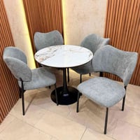 ميز طعام ٤كراسي • رخام مزجج • مخمل وتر پروف