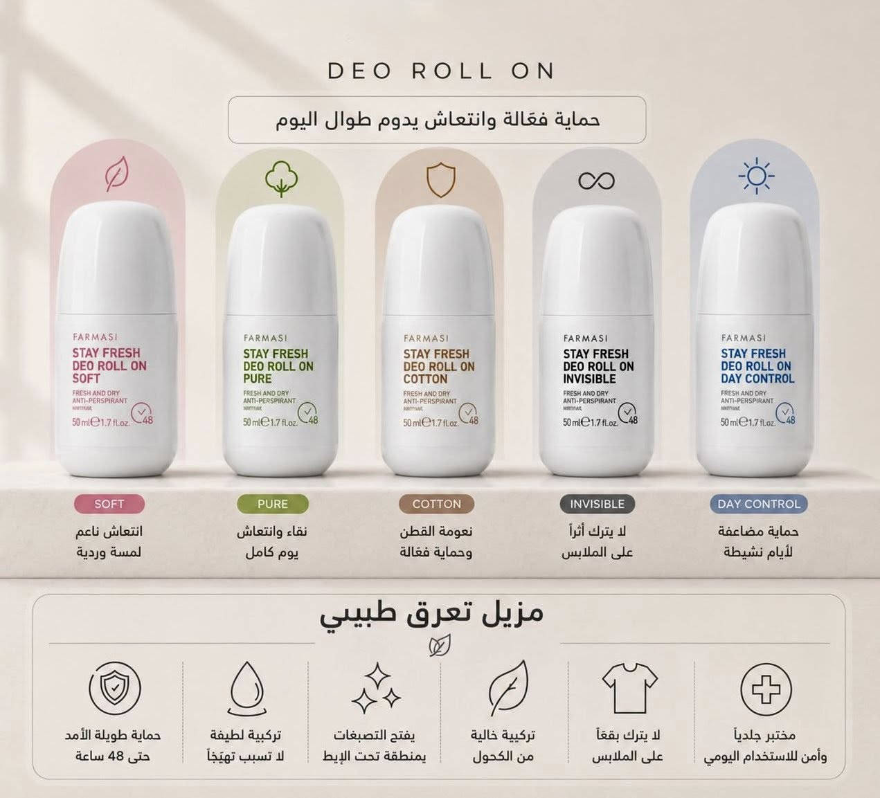 متعوا بأفضل شعور في الصيف: الشعور بالخفة والنظافة والثقة. ☀️
فارماسي ديو رول اون بيور. بتركيبته التي لا تترك اثار وتجف بسرعة وتقدم حماية فعالة تصل الى 48 ساعة. الراحة دائما معك في الايام المزدحمة وفي حر الصيف. نسائي ورجالي


**إذا كنت صاحب هذا الإعلان وتريد حذفه لأي سبب، رجاءا أرسل رسالة إلى الدعم الفني**