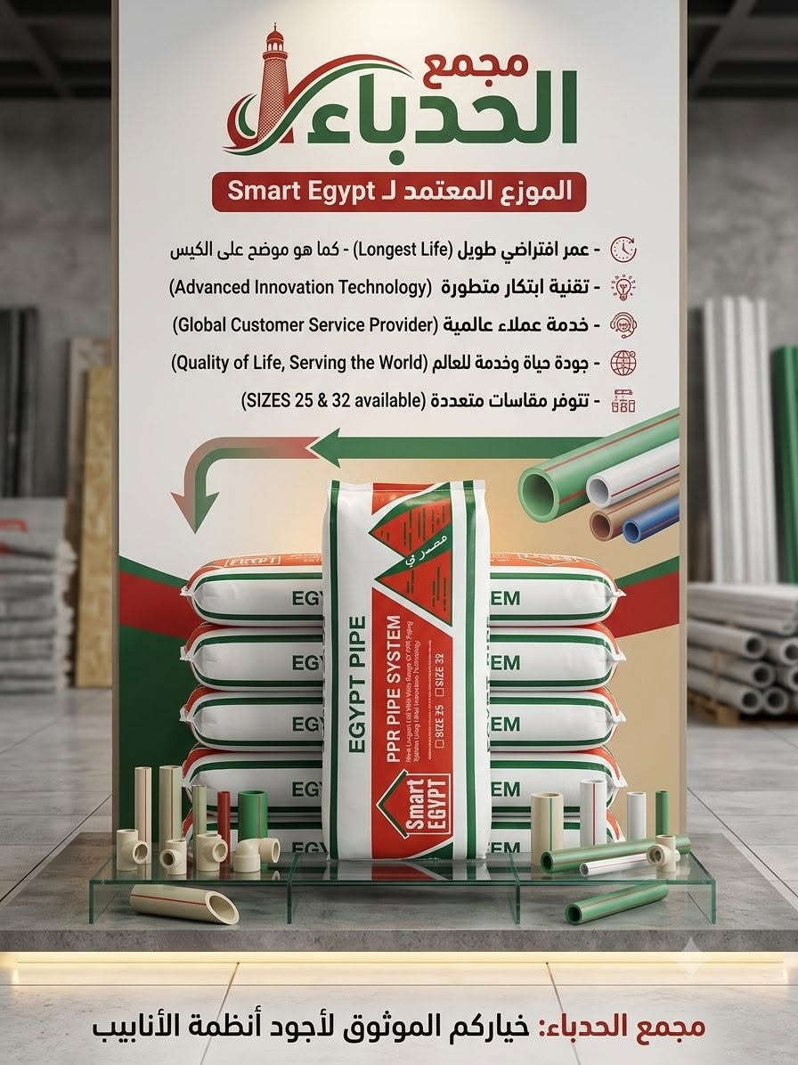📢 وصول الوجبة الجديدة من العملاق المصري! 🇪🇬✨
​يعلن مجمع الحدباء في بيجي عن وصول تشكيلة واسعة وجديدة من المواد الإنشائية والصحية من وكالة سمارت (SMART) المصرية الرائدة.
​لأن بيتك يستحق الأفضل، وفرنا لك الماركة الأرقى في عالم التأسيسات الصحية، وبأسعار تنافسية تناسب الجميع! بصفتنا الوكيل الحصري والوحيد في بيجي.
​📦 ماذا وصل حديثاً؟
​نضع بين أيديكم جودة لا تضاهى وعمراً افتراضياً طويلاً لجميع مستلزمات التأسيس:
​بواري مجاري (بجميع القياسات): متانة عالية ومقاومة للظروف الصعبة.
​وصلات مجاري متكاملة: لتأسيس آمن وبدون أي تسريب.
​بواري  (PPR): جودة مصرية خاضعة لأعلى المواصفات القياسية.
​وصلات  (PPR): دقة بالتركيب وتحمل عالي للضغط والحرارة.
​خلاطات دفن حديثة: تصاميم عصرية تضفي لمسة فخامة على منزلك وبأحدث الموديلات.
​💡 لماذا تختار ماركة سمارت المصرية؟
لأنها تجمع بين المتانة العالية، العمر الافتراضي الطويل، والتصميم العملي الذي يضمن لك راحة البال... كل هذا بأسعار مناسبة جداً!
​📍 العنوان والاتصال
​يسعدنا تشريفكم لزيارة المجمع والاطلاع على المواد عن قرب:
​العنوان: بيجي - الشارع العام - مقابل جامع الشهيد محمد.
​ 📞 ***********

