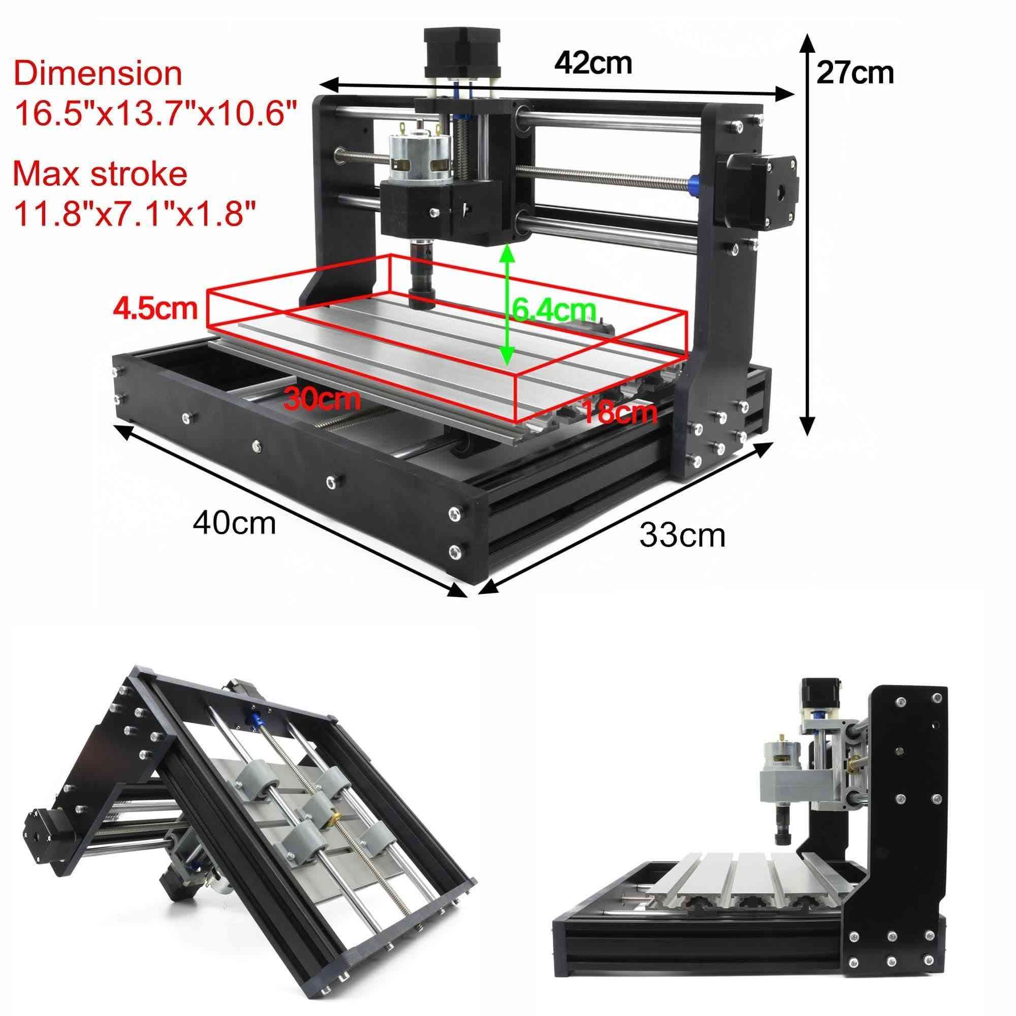 ‫سي ان سي🛠️CNC 3018 PRO
🌿 جهاز 3018 Pro CNC Machine هو جهاز حفر وتوجيه مكتبي مصمم خصيصاً للمبتدئين والهواة. يشير الرقم "3018" إلى مساحة العمل التي تبلغ 300 × 180 مم. يُعد هذا الجهاز خياراً اقتصادياً لتعلم أساسيات التصنيع الرقمي، هندسة الآلات، وبرمجة G-code دون تكاليف باهظة. تنتج هذا التصميم شركات متعددة ومن أشهرها شركة SainSmart (Genmitsu) و VEVOR و Lunyee. 

📊 المواصفات التقنية القياسية
مساحة العمل الفعالة: تبلغ الأبعاد الأساسية لطاولة العمل 
 الماكينة تحتوي على راس ليزر  الأداة المثالية للحفر والقطع الرقمي بدقة عالية.
الماكينة لها متحكم من نوع MKS DLC32 v2.1مع رام لخزن التصاميم بلضافة الى✅شاشة لمس لتسهيل التحكم بلماكنة
شاحن 🔌متغير الفولتية من 12v الى 24vمع ملحقات من براين مع قطع 3×PCB لصناعة البوردات الاكترونية
محرك المغزل (Spindle): يأتي قياسياً بمحرك 775 DC بجهد 24 فولت وسرعة تصل إلى 10,000 دورة في الدقيقة.
نظام التحكم: يعتمد على لوحة تحكم تشغل برمجيات GRBL مفتوحة المصدر وتعمل عبر بيئة Arduino.
محركات الحركة: ثلاثة محركات خطوية (Stepper Motors) من طراز NEMA 17 لتوجيه المحاور الثلاثة 

مواد التصنيع: هيكل يدمج بين الألومنيوم المقوى وبلاستيك الباكيليت (Bakelite) المقاوم للحرارة لتخفيف الوزن. 

🪵 المواد القابلة للمعالجة
المواد المدعومة كلياً: الخشب بجميع أنواعه (الصلب والناعم)، البلاستيك، الأكريليك، مادة PVC، وألواح الدوائر المطبوعة المخصصة للإلكترونيات (PCB).
المعادن اللينة: يمكنه النقش على المعادن اللينة جداً مثل الألمنيوم والنحاس بشرط استخدام سرعة تغذية بطيئة وعمق قطع ضئيل للغاية.
مواد غير مدعومة: لا يمكن للجهاز نهائياً قطع أو نقش المعادن الصلبة مثل الحديد أو الفولاذ، أو المواد الحجرية واليشم.
💡 لمن هذه الماكينة؟
لصناع الهدايا والميداليات، مهندسي الإلكترونيات، هواة النجارة الفنية، والطلاب المبدعين.
مكاني بغداد
للاسف توصيل ماعندي
***********
