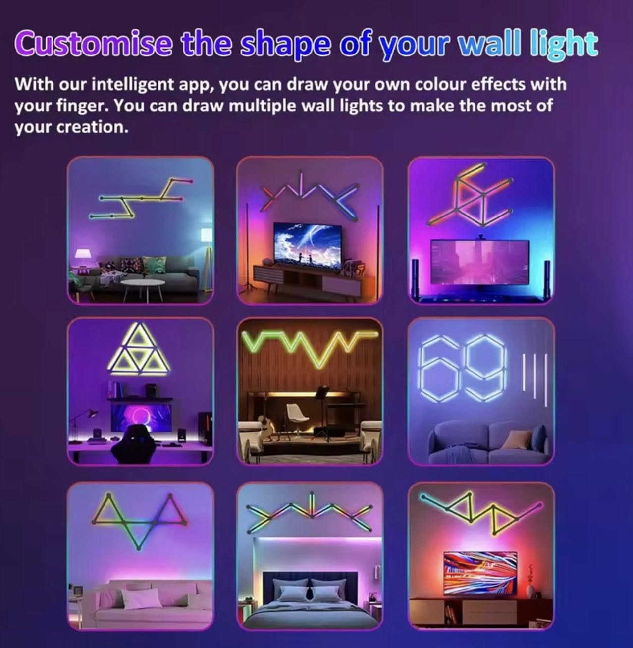 انته تتحكم بشكلها شلون متريدها تركبها 
مصباح جداري ذكي LED مع إضاءة ليلية RGB قابلة للتخصيص عبر USB، شريط إضاءة متناغم مع الموسيقى لتزيين غرف النوم وغرف الألعاب
السعر ٣٥ الف دينار 
توصيل ٤٠٠٠ الاف من الشمال للجنوب


**إذا كنت صاحب هذا الإعلان وتريد حذفه لأي سبب، رجاءا أرسل رسالة إلى الدعم الفني**