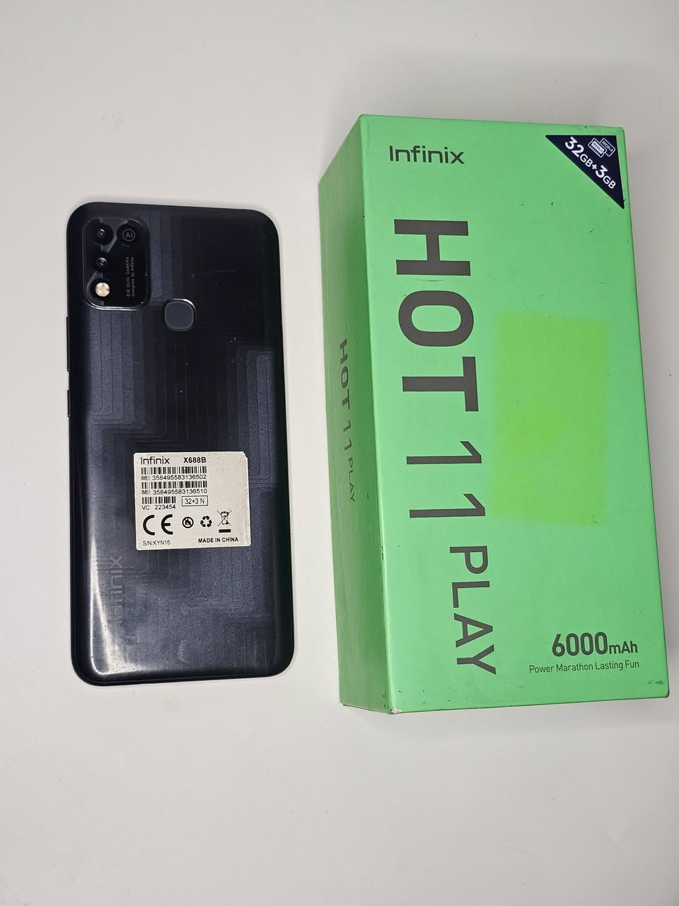 نوع الجهاز: Infinix
الموديل: HOT 11 PLAY
الطراز: X688B
الكاميرا الخلفية: 13 ميجابكسل (كاميرتان)
الكاميرا الأمامية: 8 ميجابكسل
دبل سيم كارد (2 SIM)
يدعم الذاكرة الخارجية
ذاكرة الوصول العشوائي32 GB 
 (RAM): 3+ GB جيجابايت
المعالج: Helio G35
البطارية: 6000 مللي أمبير
نظام التشغيل: أندرويد 11 XOS

................................
السعر: 60 ألف. يوجد توصيل.
التوصيل داخل المحافظة: 5 آلاف.
لأي استفسار، التواصل عبر الرقم: ***********
.......
للحجز على الواتساب
