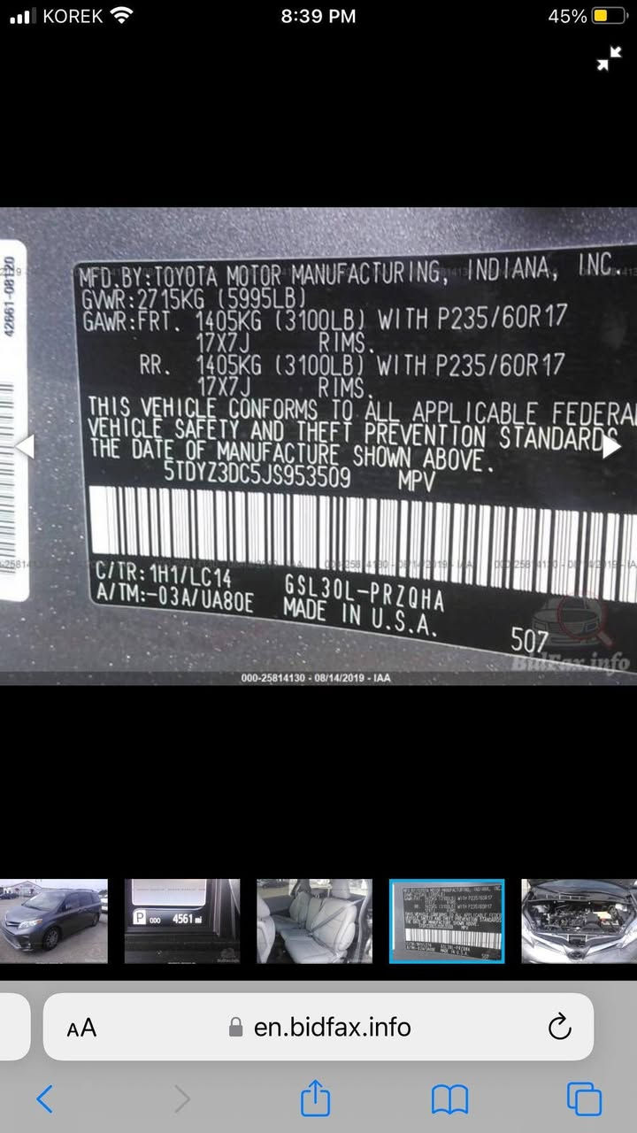 تيوتا سينا للبيع موديل 2018  xle لمتد رقم بغداد  السيارة امريكيه وهاي صور المزاد مالتها  طبعا كير 8نمر
محرك 3.5
تبريد ثلاث قطع 
فريزين 
كشنات اماميه تدفئة 
كشنات اماميه كهربائي
ابواب كهربائيه 
تحكم  ستيرن
رادارات 360 درجه
مانع  انزلاق  
السعر 185 وبيها مجال 
للتواصل ***********
